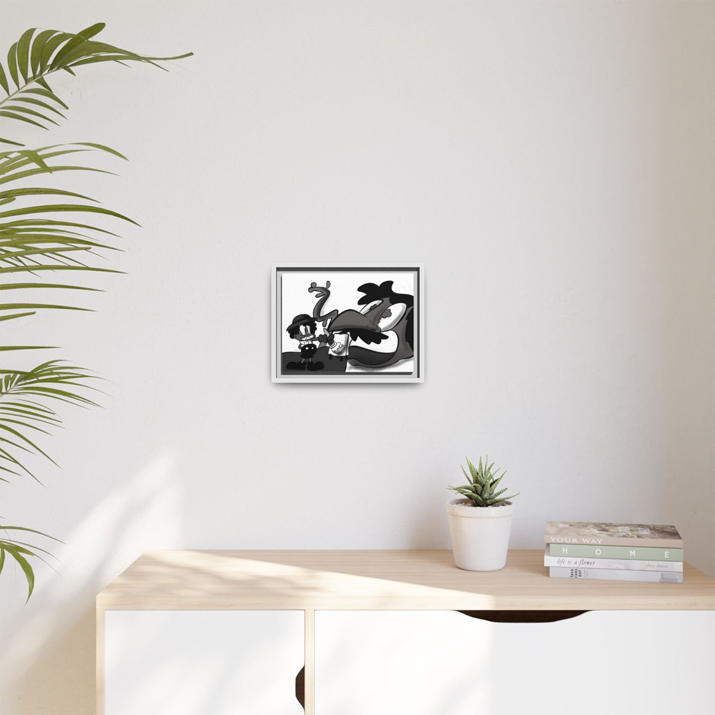 Jack & The Bean Stalk  Matte Canvas Framed Art — Monochrome Retro Character Print