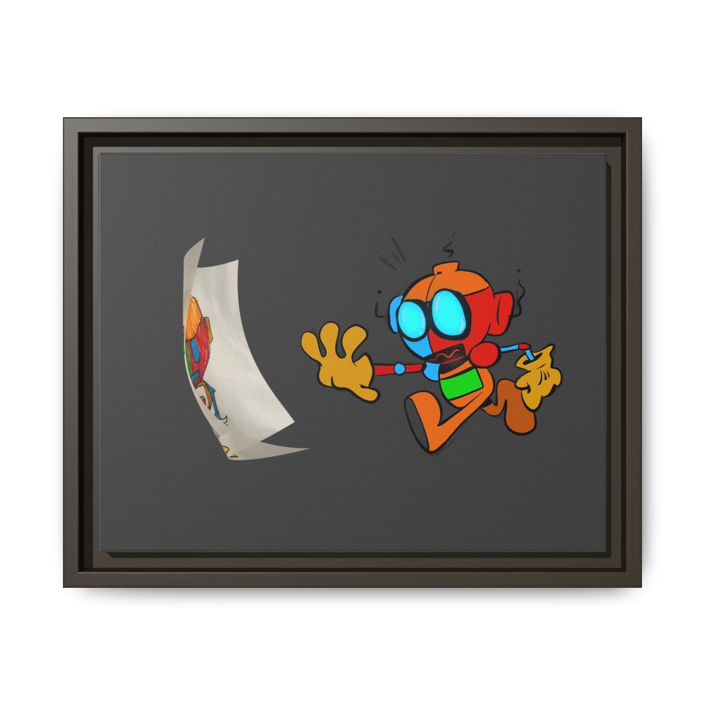 Android  Irony Framed Matte Canvas Art — Colorful Cartoon Robot Print