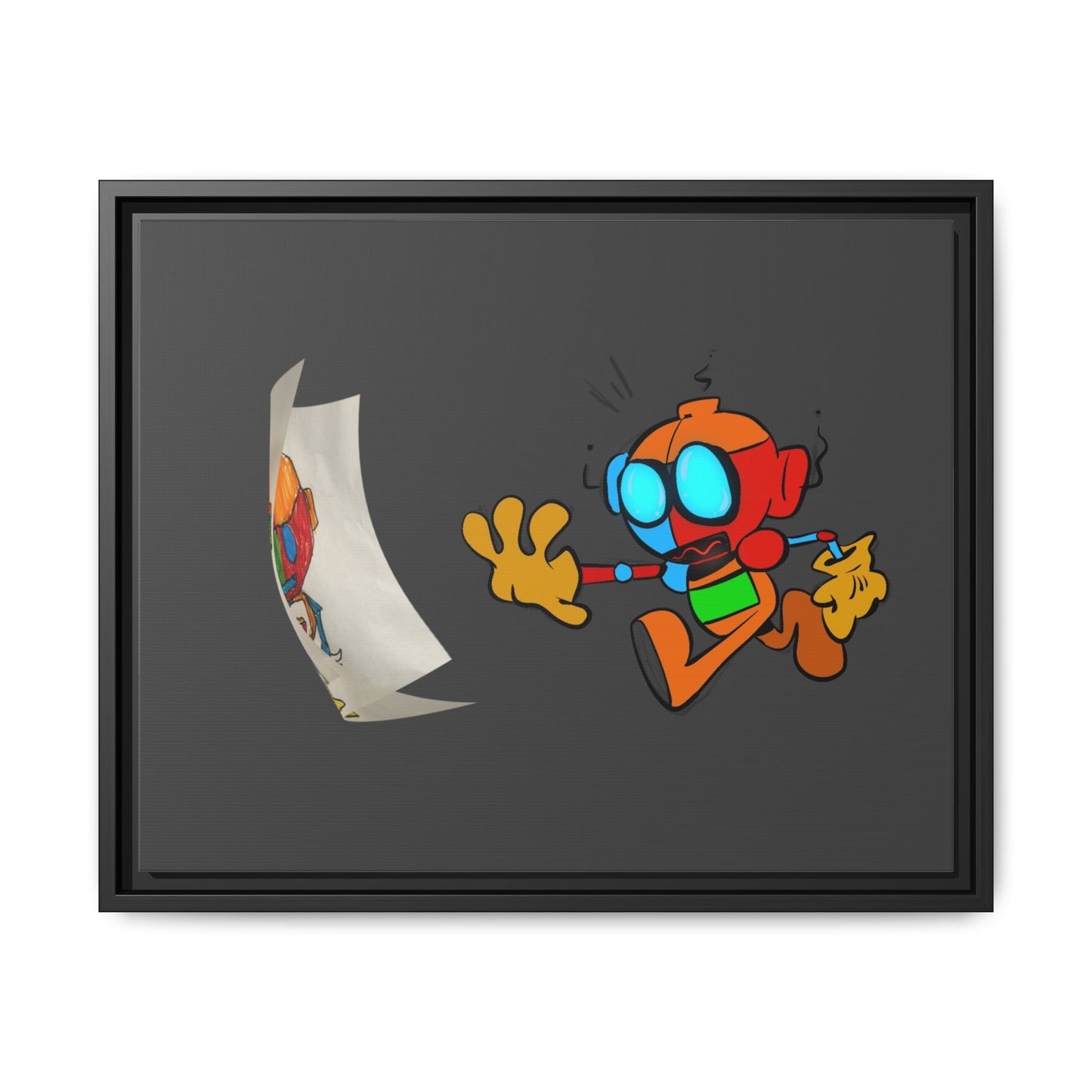 Android  Irony Framed Matte Canvas Art — Colorful Cartoon Robot Print