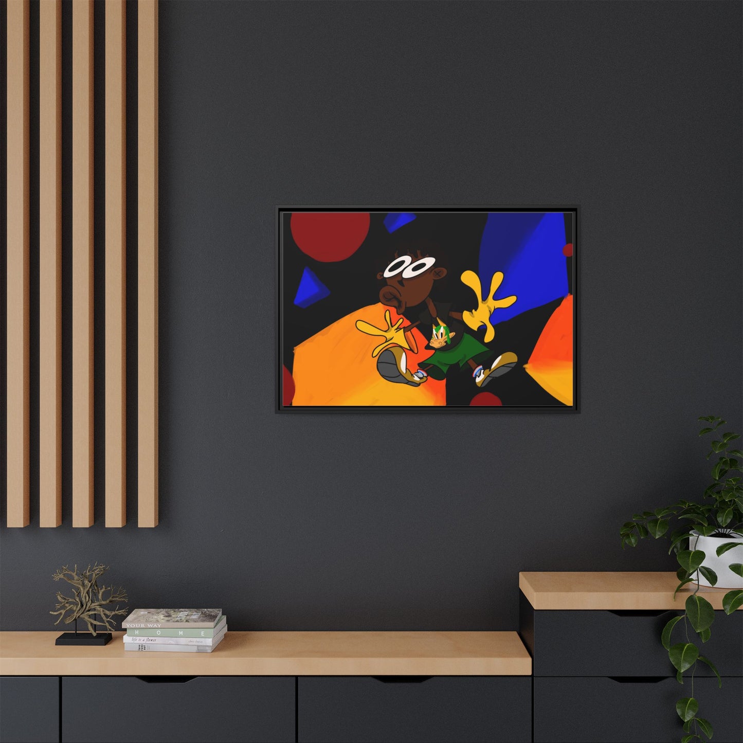 Gravity Colorful Cartoon Art Print — Framed Matte Canvas