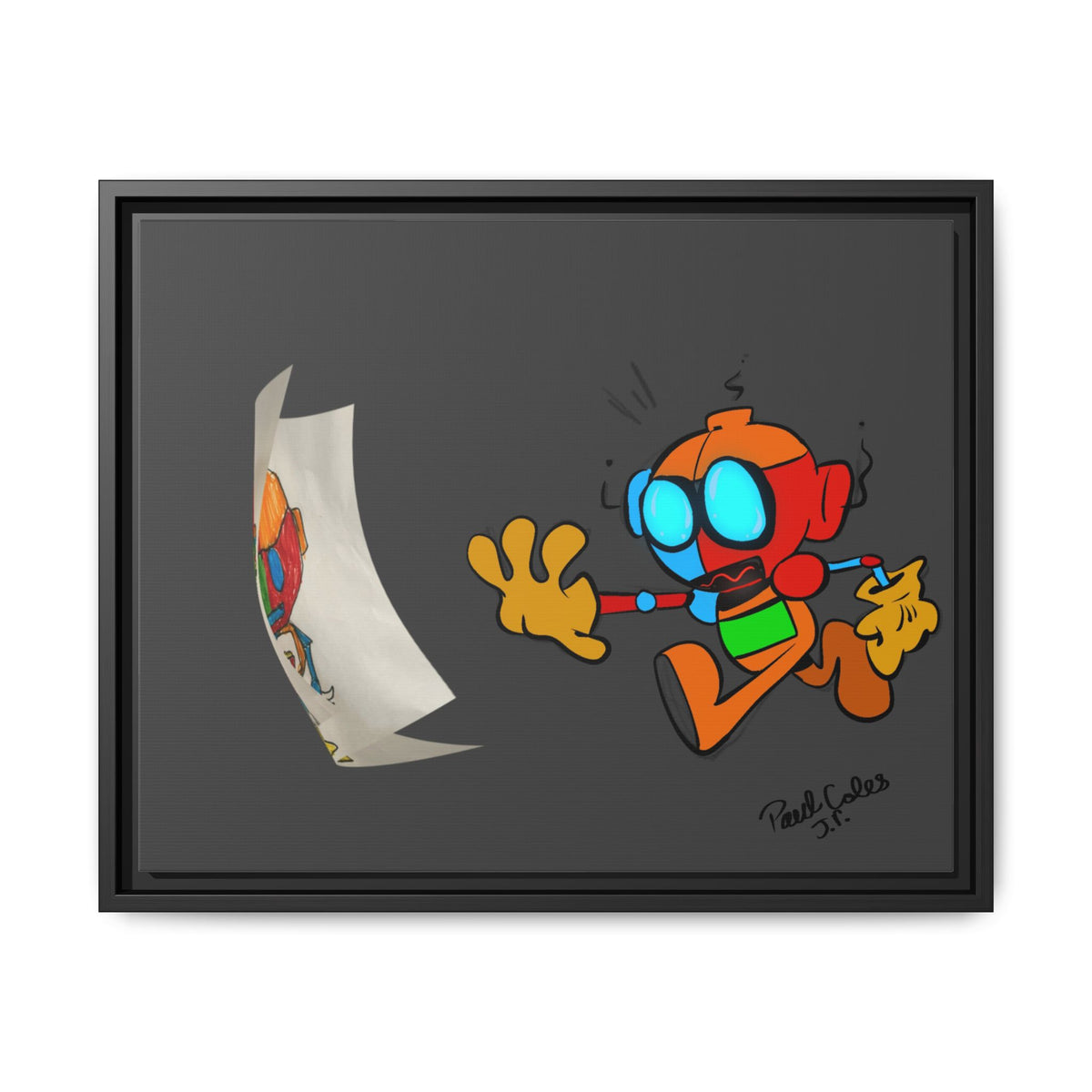 Android  Irony Framed Matte Canvas Art — Colorful Cartoon Robot Print