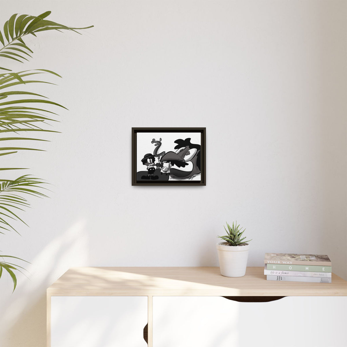 Jack & The Bean Stalk  Matte Canvas Framed Art — Monochrome Retro Character Print