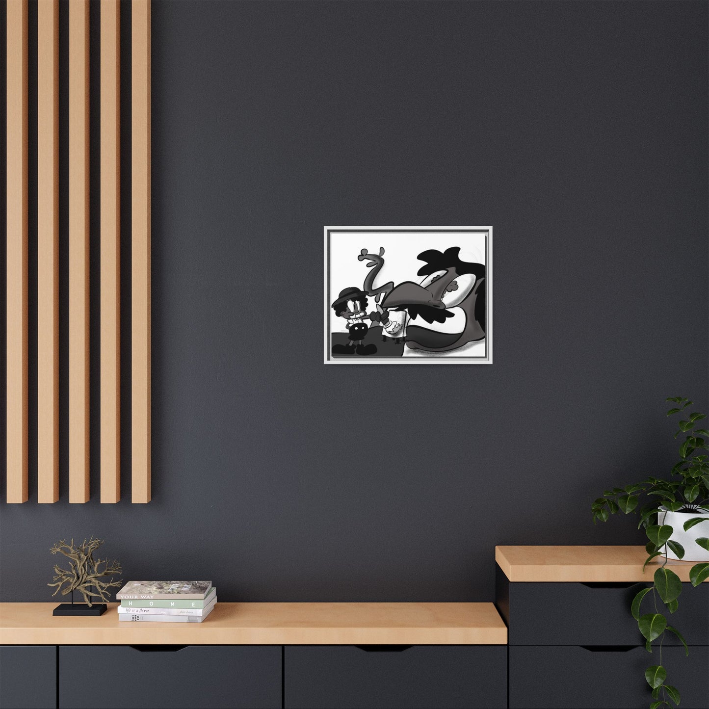 Jack & The Bean Stalk  Matte Canvas Framed Art — Monochrome Retro Character Print