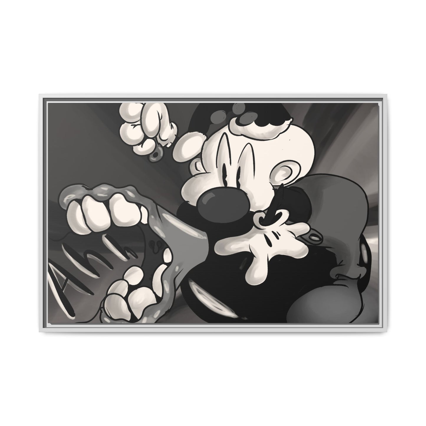 Screaming Circus  Matte Canvas Framed Art — Monochrome Retro Character Print