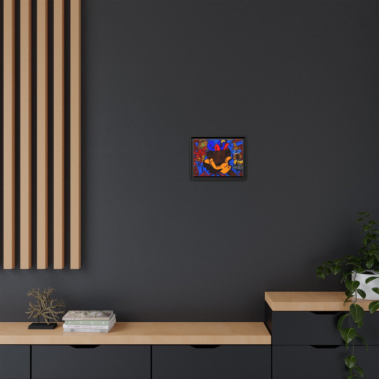 Head Space Hustle Framed Matte Canvas Print — Colorful Urban Graffiti Art