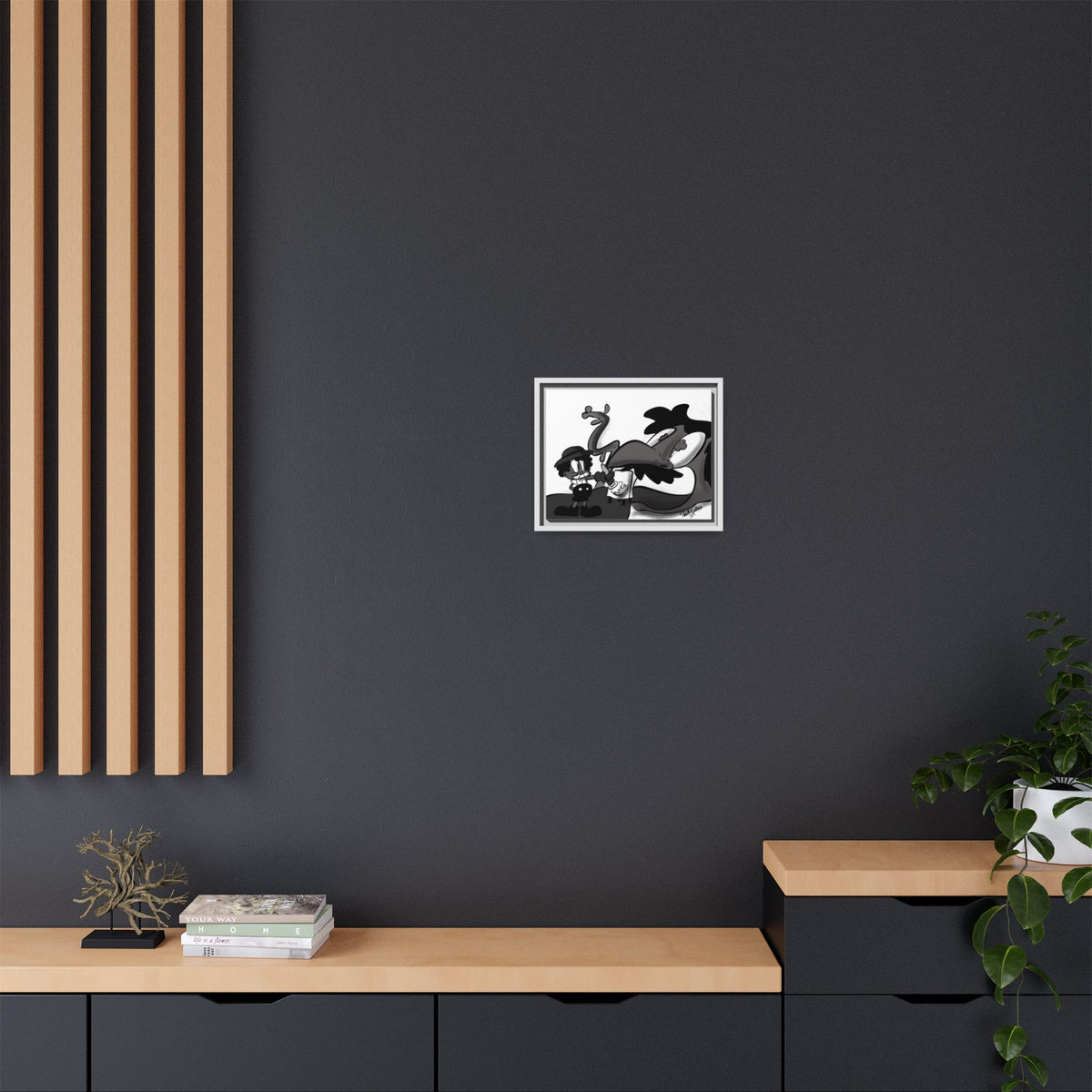Jack & The Bean Stalk  Matte Canvas Framed Art — Monochrome Retro Character Print