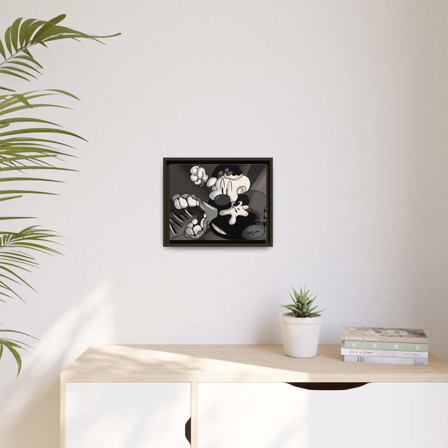 Screaming Circus  Matte Canvas Framed Art — Monochrome Retro Character Print