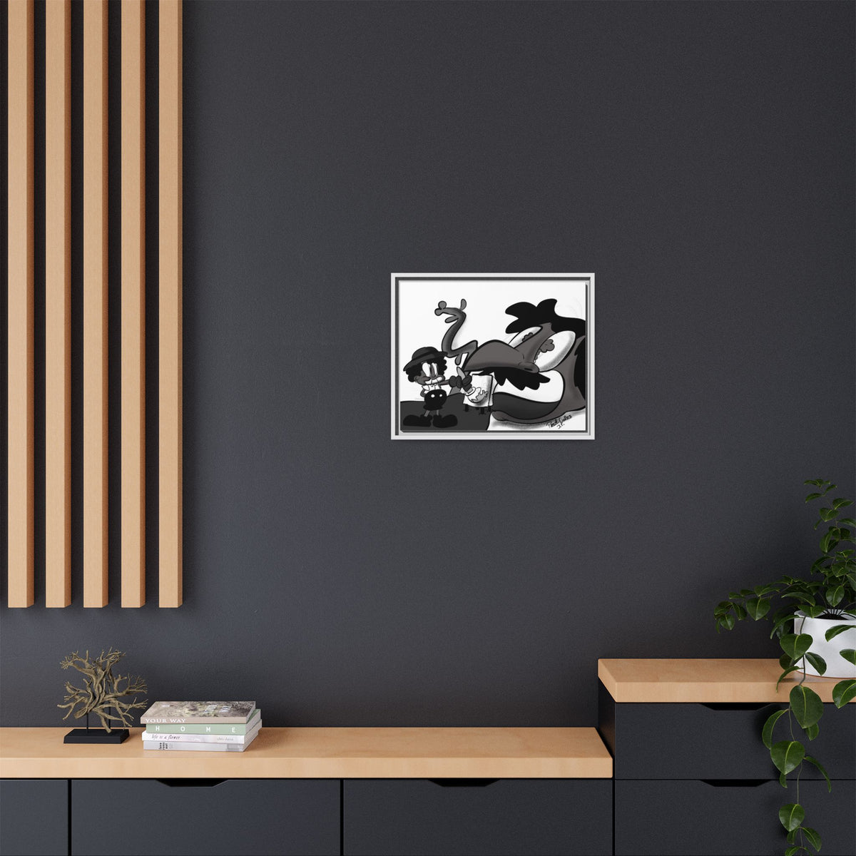 Jack & The Bean Stalk  Matte Canvas Framed Art — Monochrome Retro Character Print