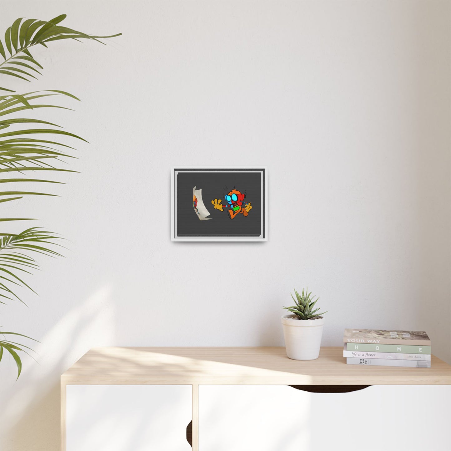 Android  Irony Framed Matte Canvas Art — Colorful Cartoon Robot Print