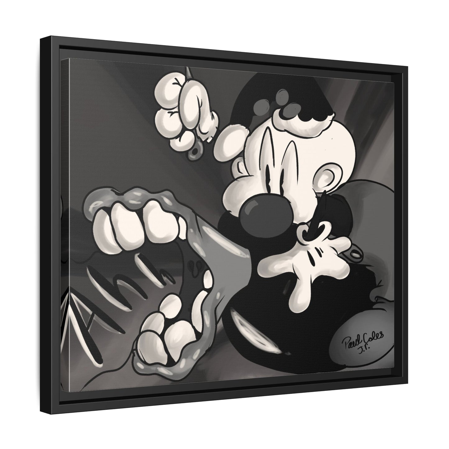 Screaming Circus  Matte Canvas Framed Art — Monochrome Retro Character Print