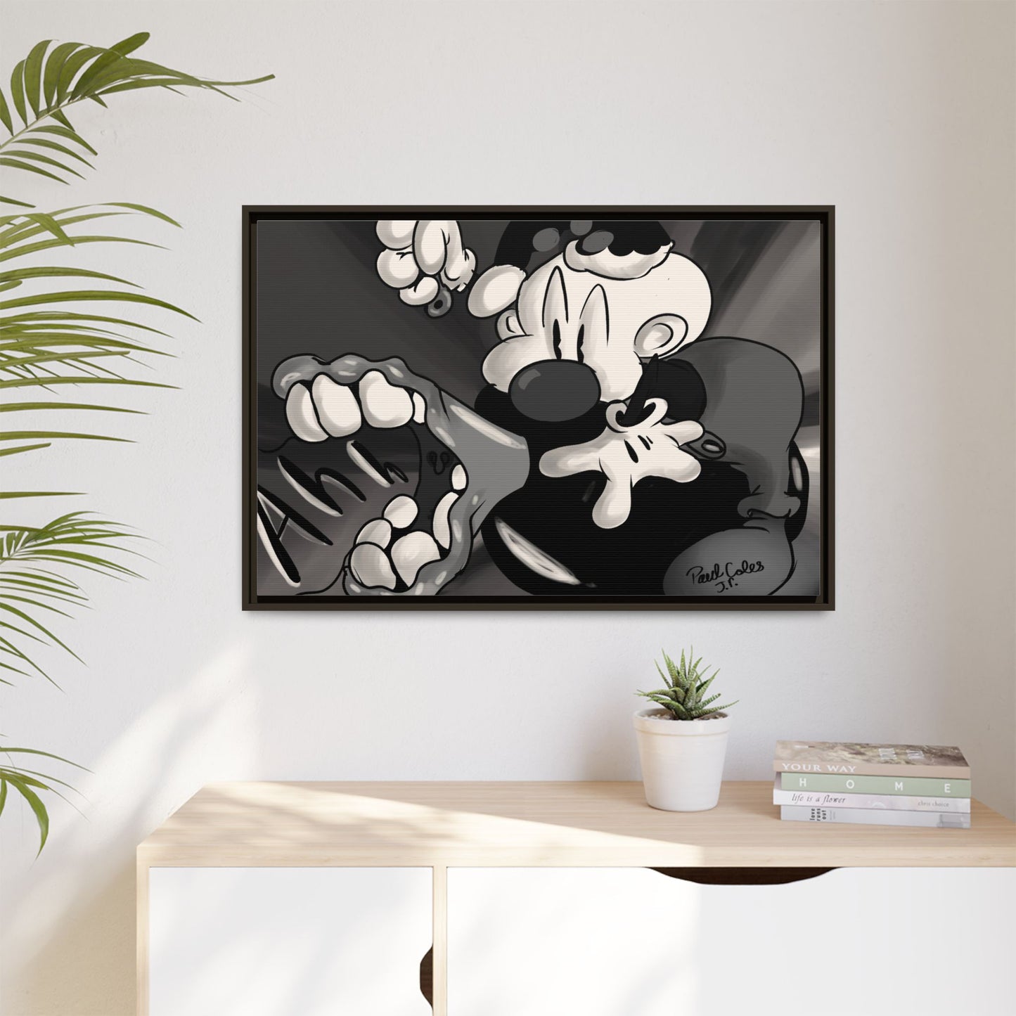 Screaming Circus  Matte Canvas Framed Art — Monochrome Retro Character Print