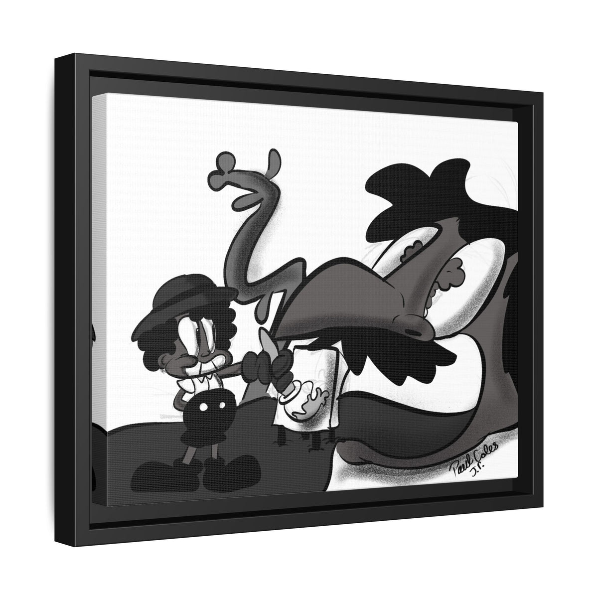 Jack & The Bean Stalk  Matte Canvas Framed Art — Monochrome Retro Character Print