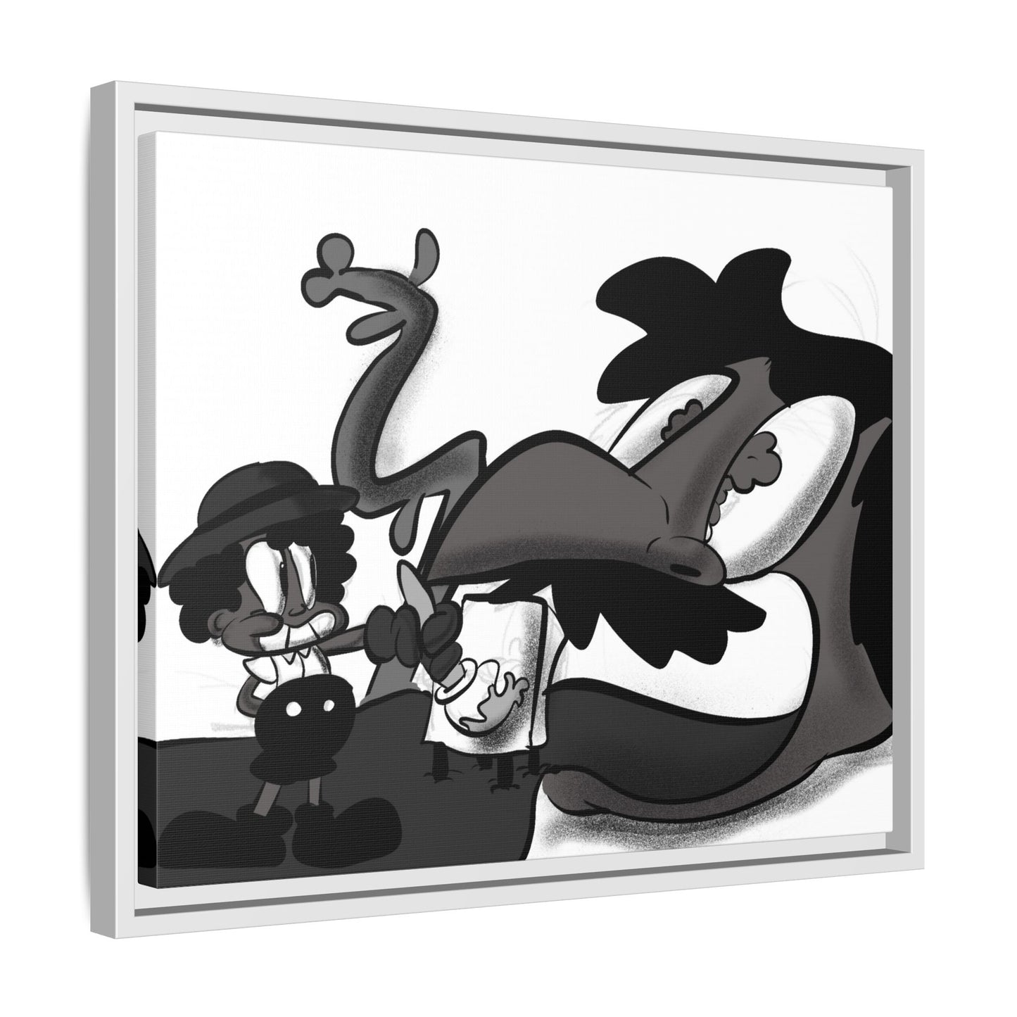 Jack & The Bean Stalk  Matte Canvas Framed Art — Monochrome Retro Character Print