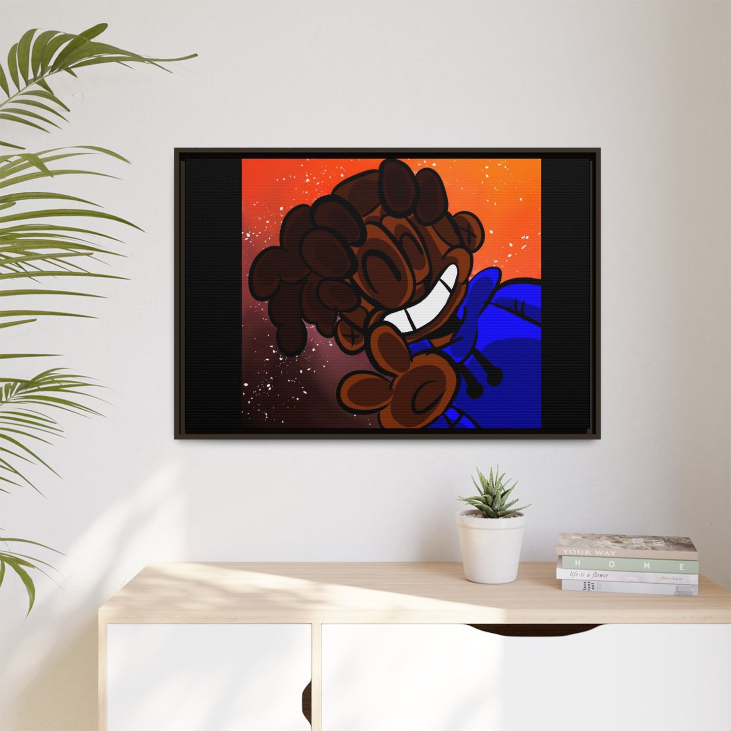 Peace of Me Framed Matte Canvas Art — Cartoon Smile Character on Orange-Red Background