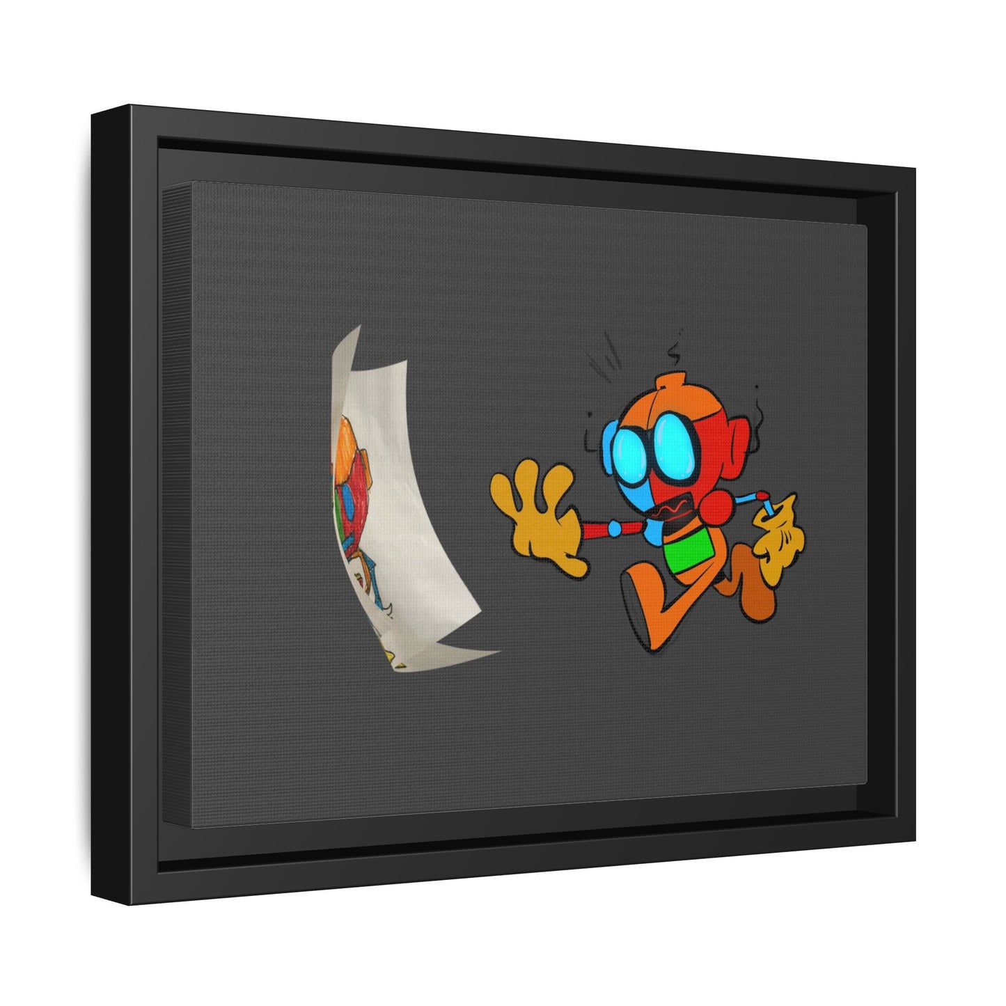 Android  Irony Framed Matte Canvas Art — Colorful Cartoon Robot Print