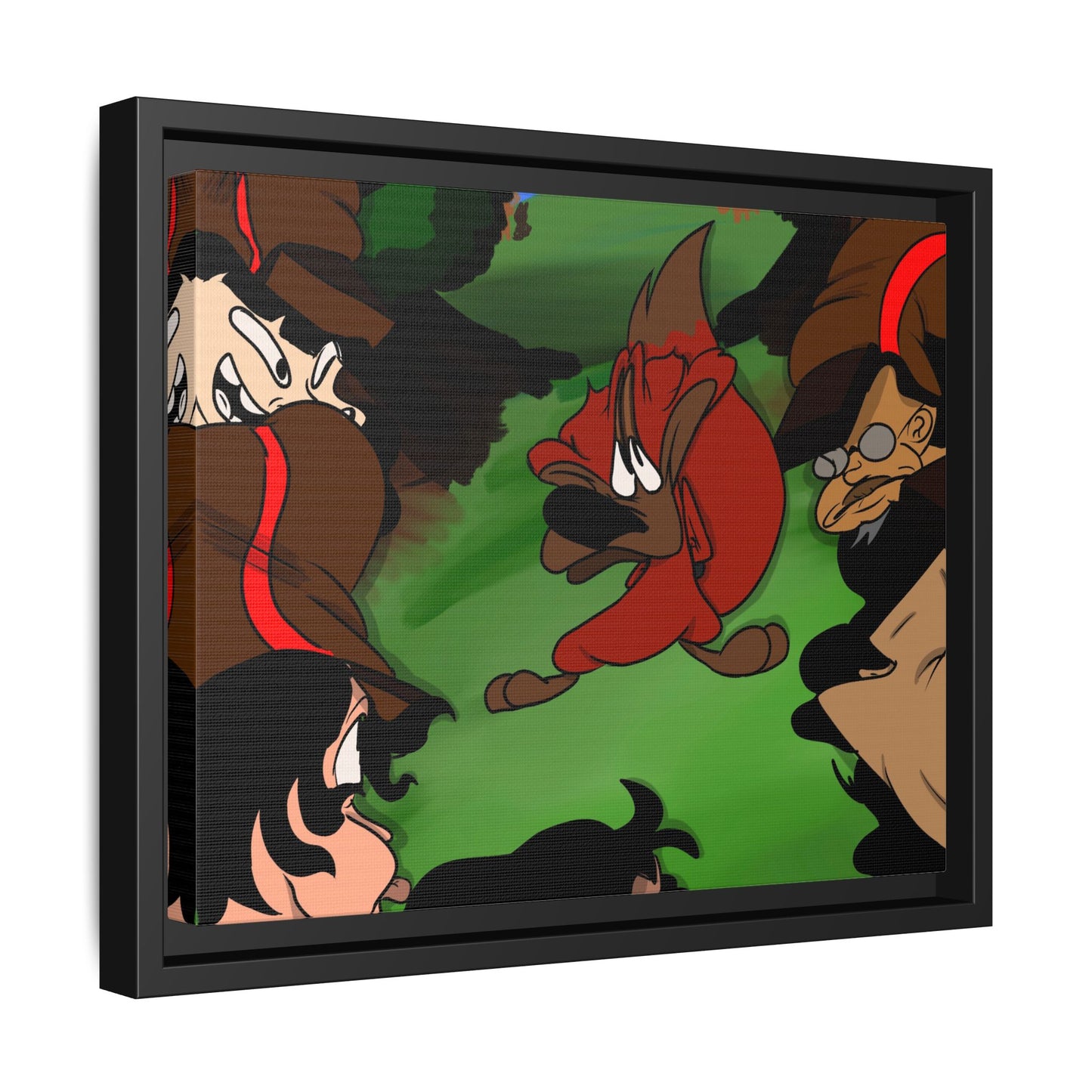Hunting Season Framed Matte Canvas Art — Vintage Cartoon Band of Pirates Illustration