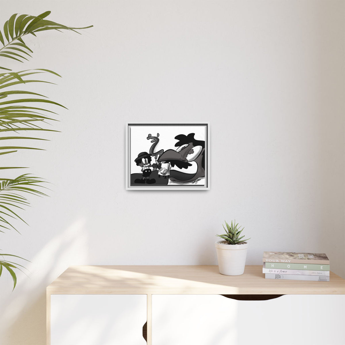 Jack & The Bean Stalk  Matte Canvas Framed Art — Monochrome Retro Character Print