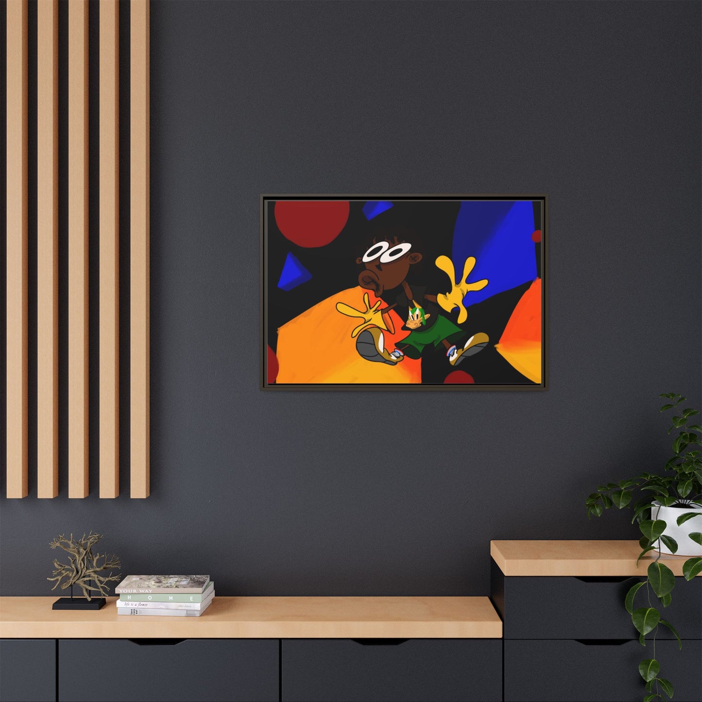 Gravity Colorful Cartoon Art Print — Framed Matte Canvas