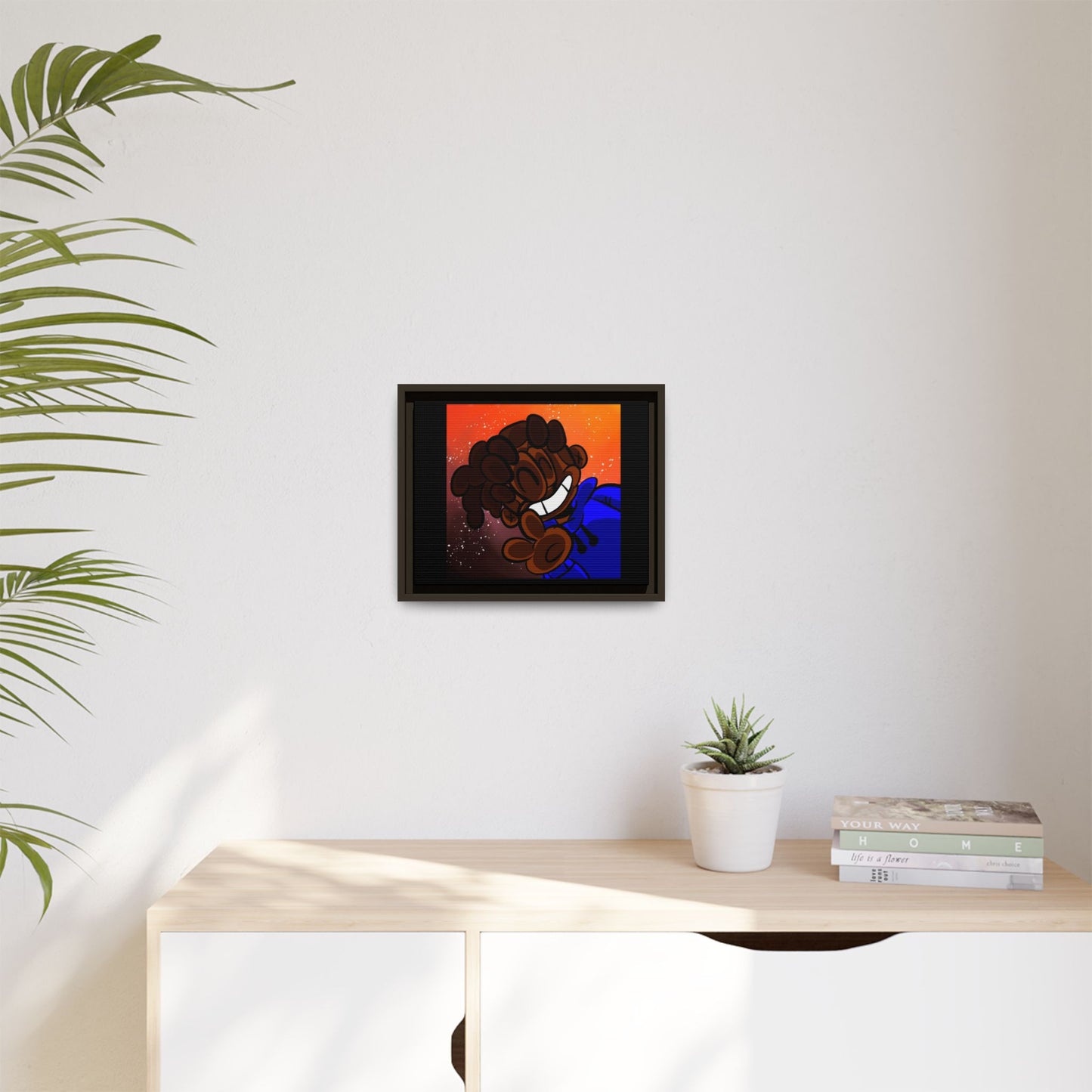 Peace of Me Framed Matte Canvas Art — Cartoon Smile Character on Orange-Red Background