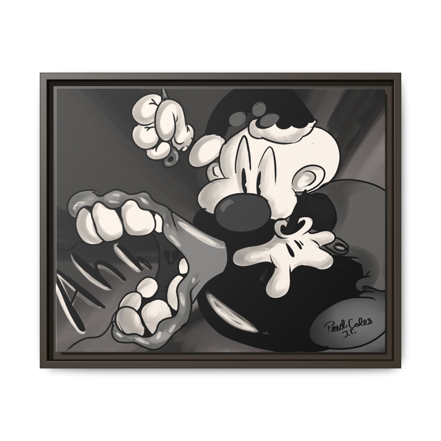 Screaming Circus  Matte Canvas Framed Art — Monochrome Retro Character Print