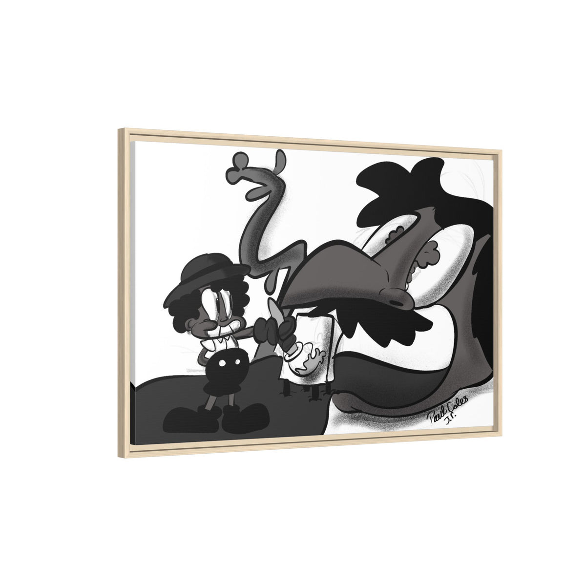 Jack & The Bean Stalk  Matte Canvas Framed Art — Monochrome Retro Character Print
