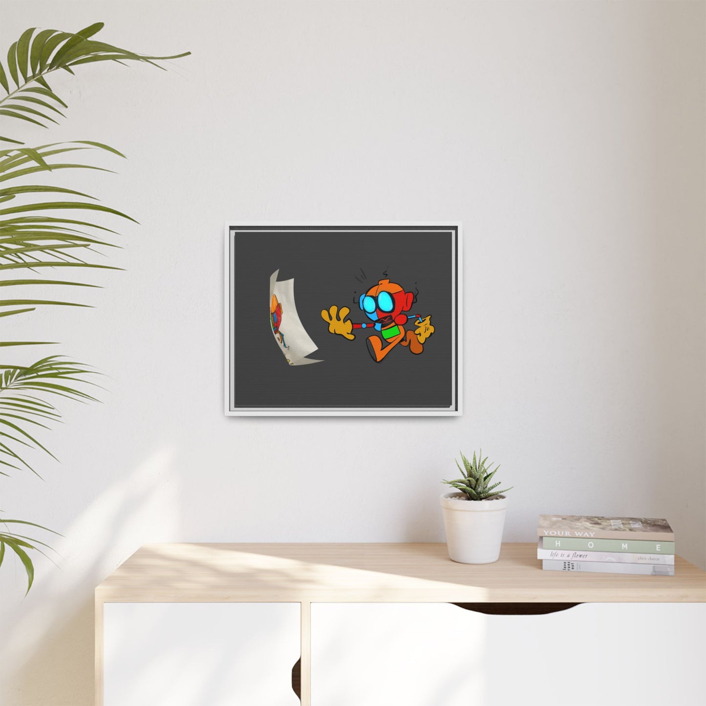 Android  Irony Framed Matte Canvas Art — Colorful Cartoon Robot Print