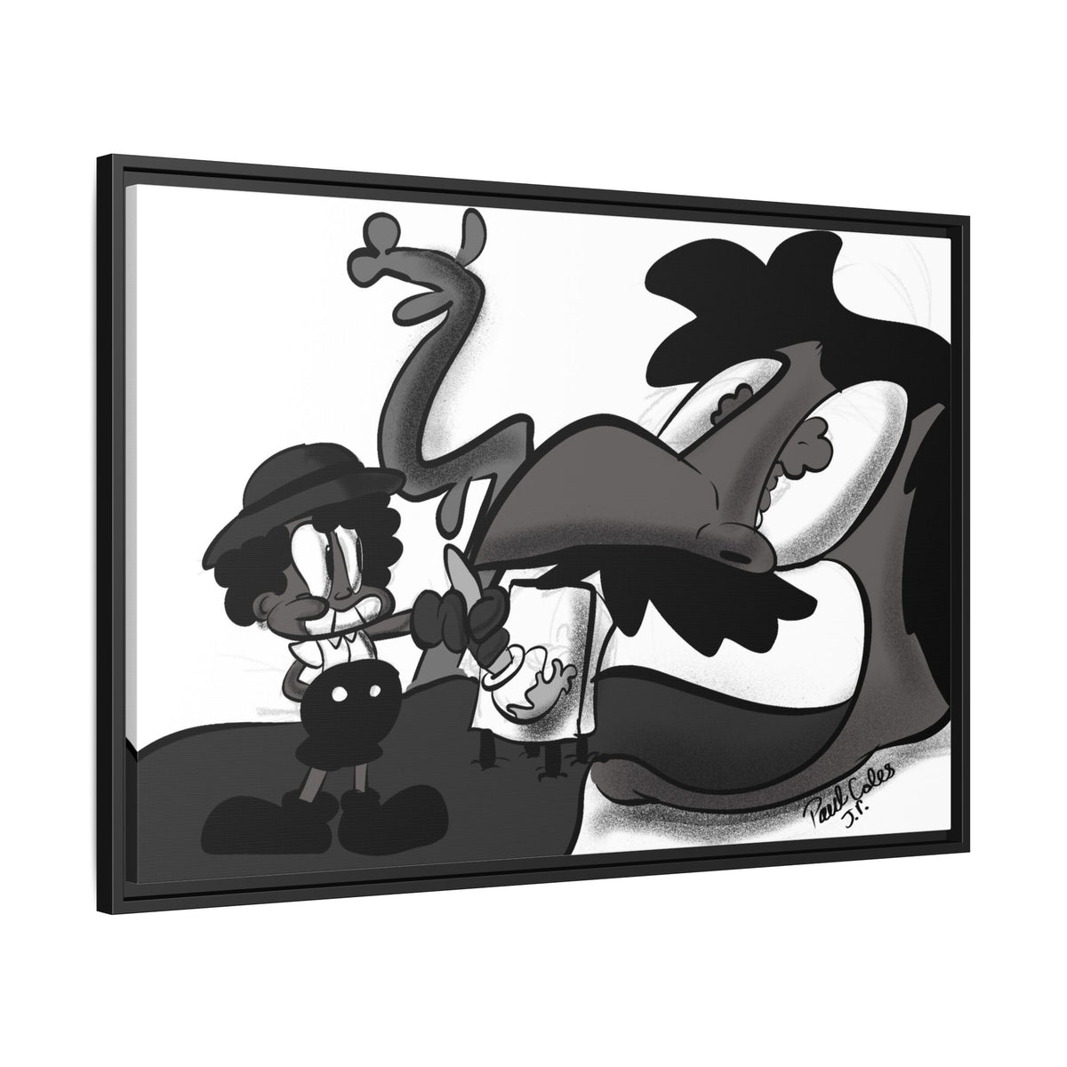 Jack & The Bean Stalk  Matte Canvas Framed Art — Monochrome Retro Character Print