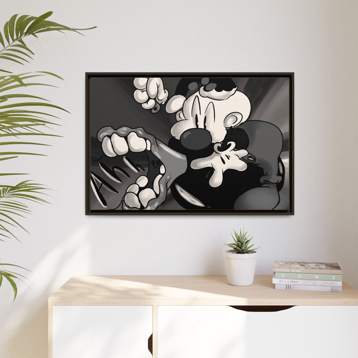 Screaming Circus  Matte Canvas Framed Art — Monochrome Retro Character Print
