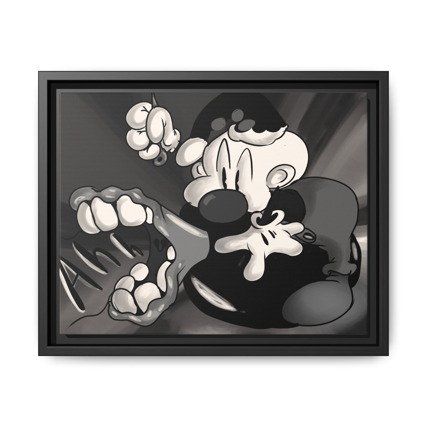 Screaming Circus  Matte Canvas Framed Art — Monochrome Retro Character Print