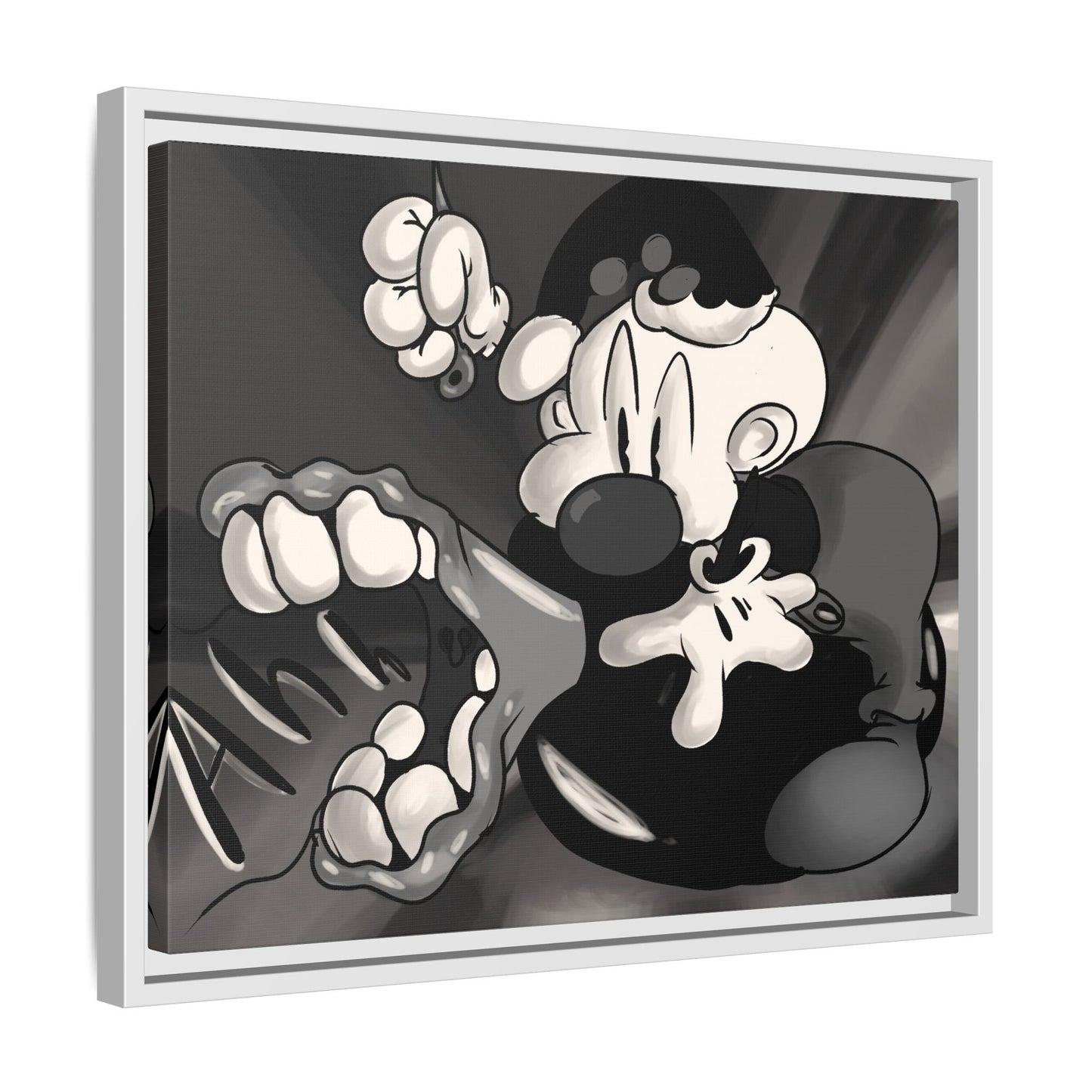 Screaming Circus  Matte Canvas Framed Art — Monochrome Retro Character Print