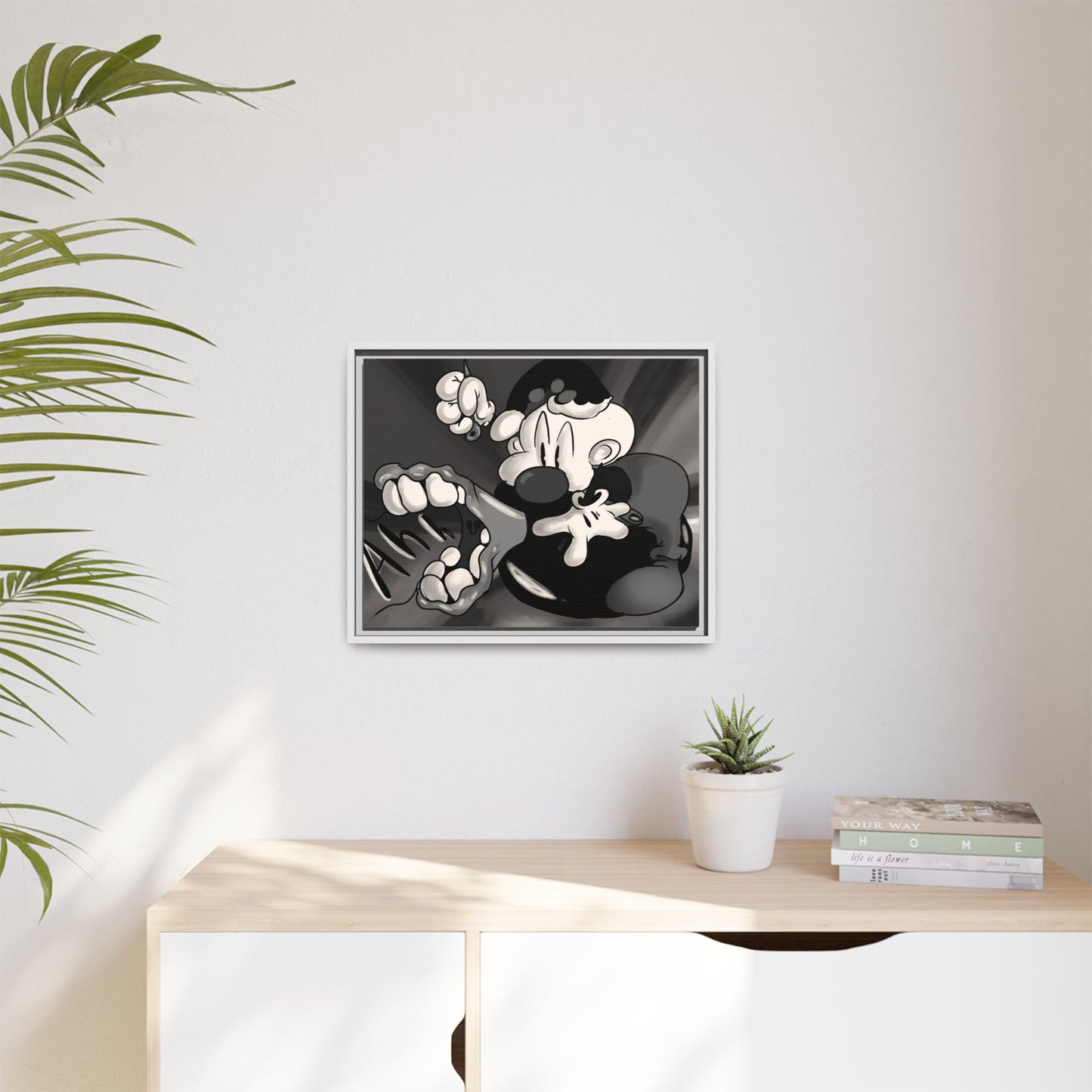 Screaming Circus  Matte Canvas Framed Art — Monochrome Retro Character Print