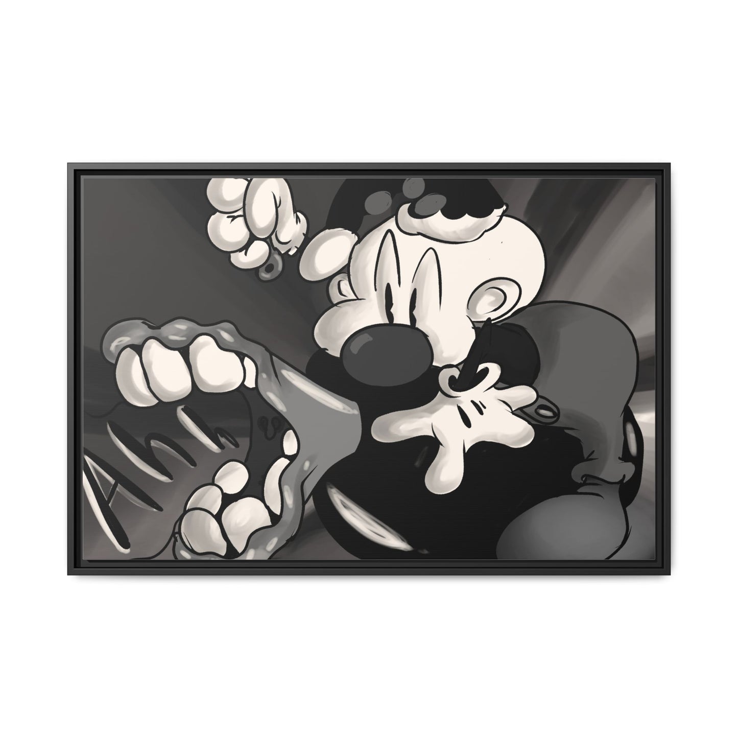 Screaming Circus  Matte Canvas Framed Art — Monochrome Retro Character Print