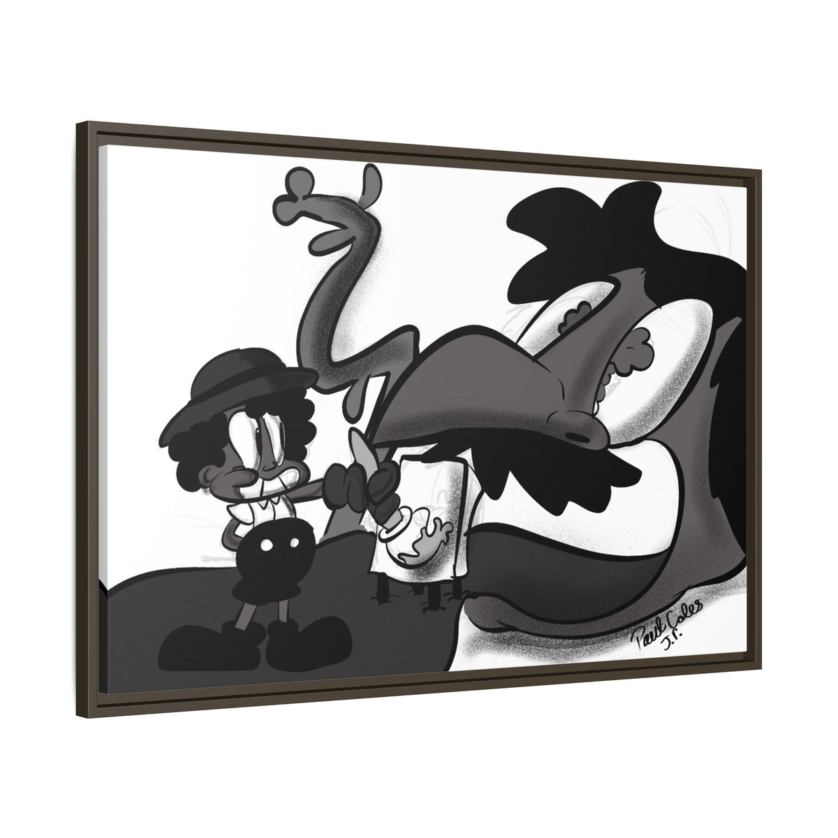 Jack & The Bean Stalk  Matte Canvas Framed Art — Monochrome Retro Character Print