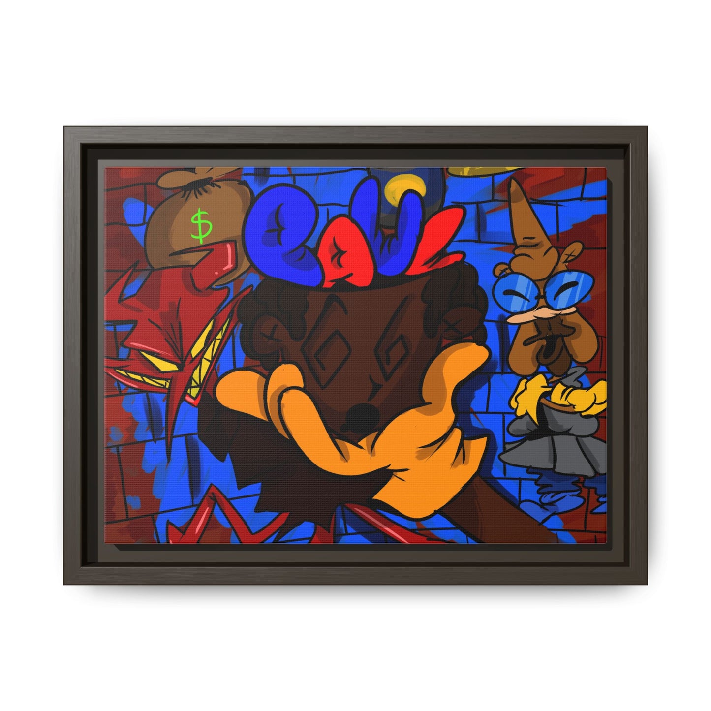 Head Space Hustle Framed Matte Canvas Print — Colorful Urban Graffiti Art