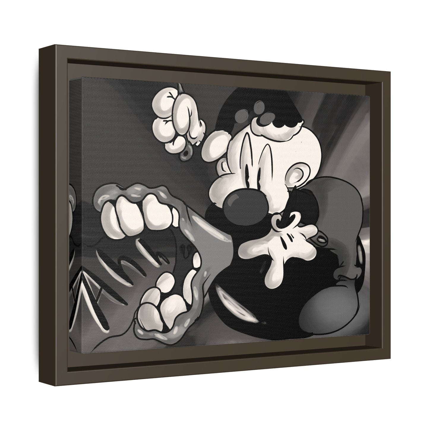Screaming Circus  Matte Canvas Framed Art — Monochrome Retro Character Print