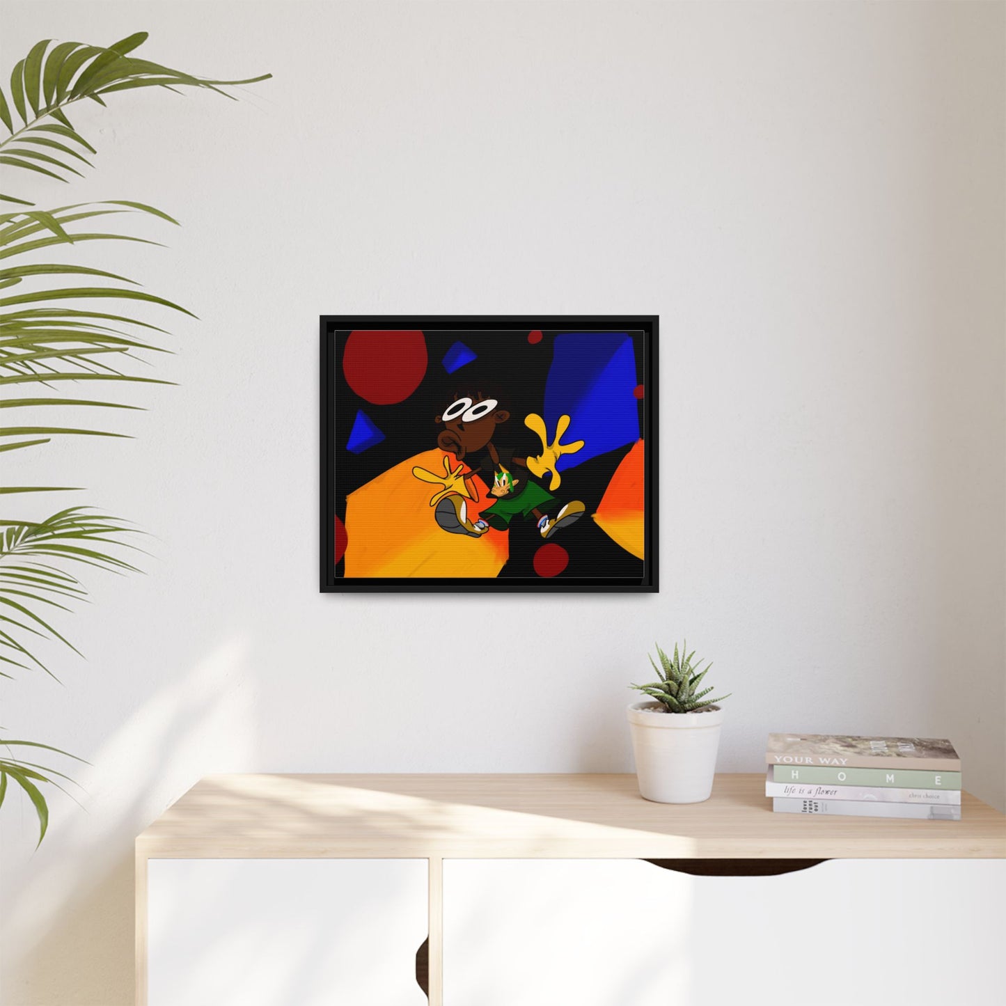 Gravity Colorful Cartoon Art Print — Framed Matte Canvas