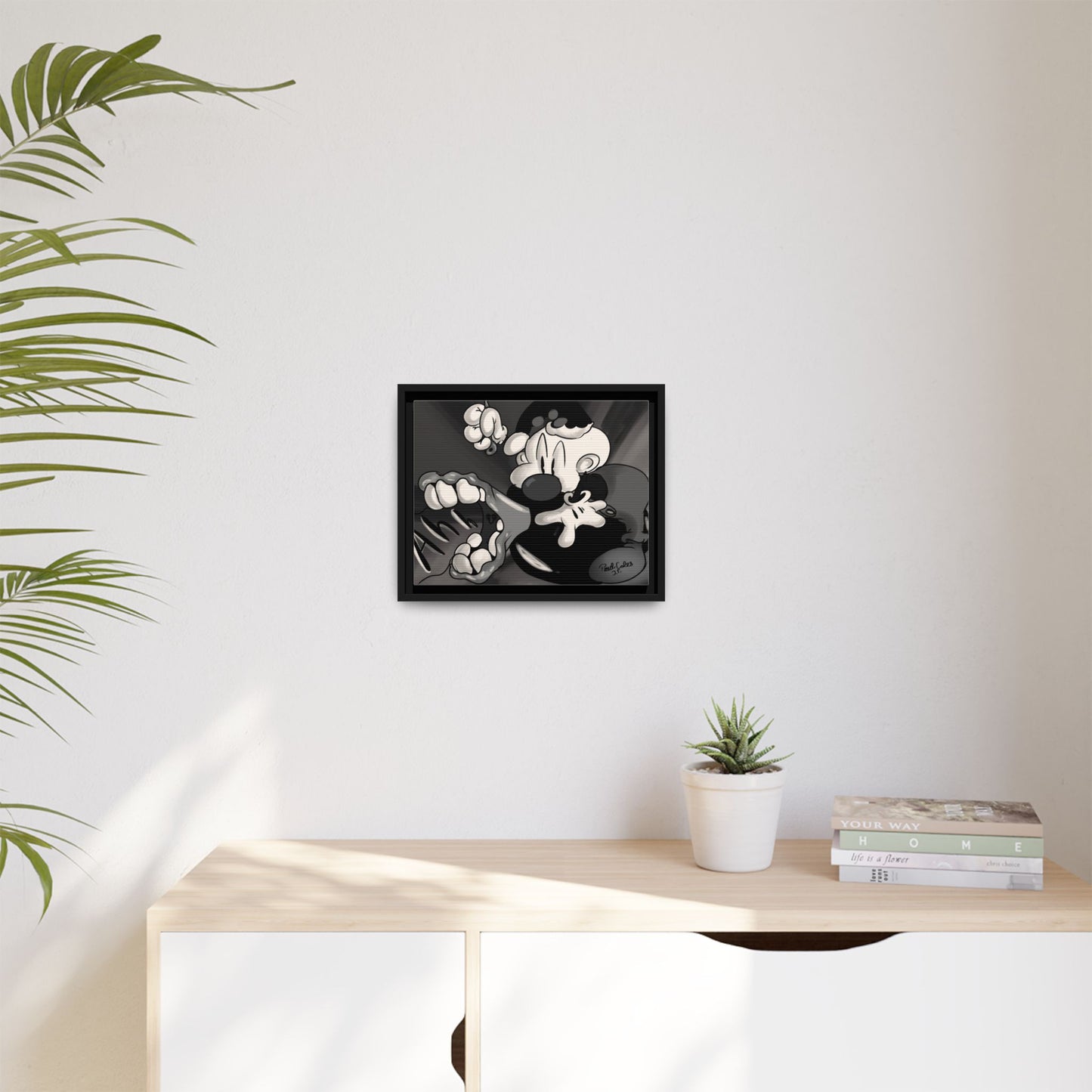 Screaming Circus  Matte Canvas Framed Art — Monochrome Retro Character Print