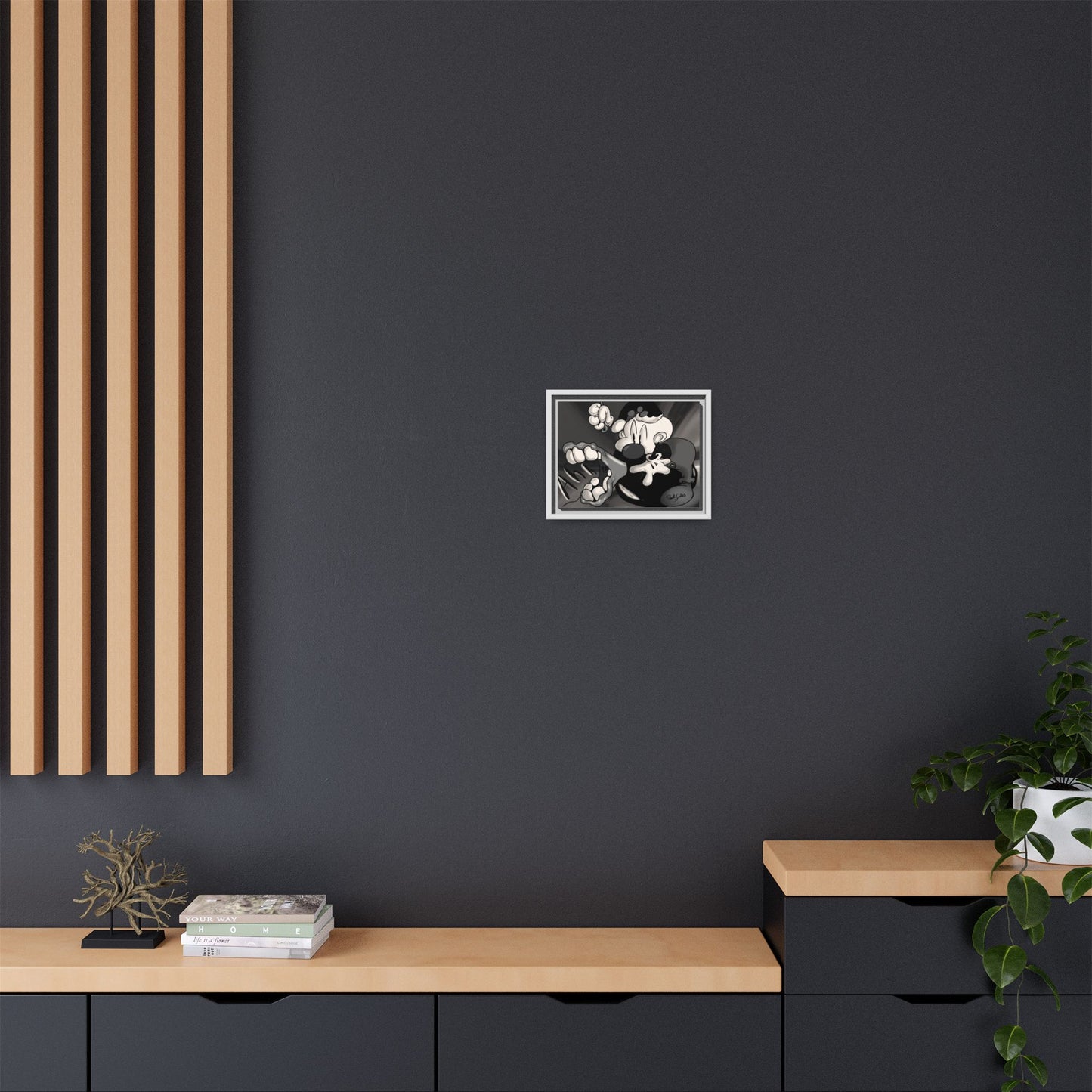 Screaming Circus  Matte Canvas Framed Art — Monochrome Retro Character Print