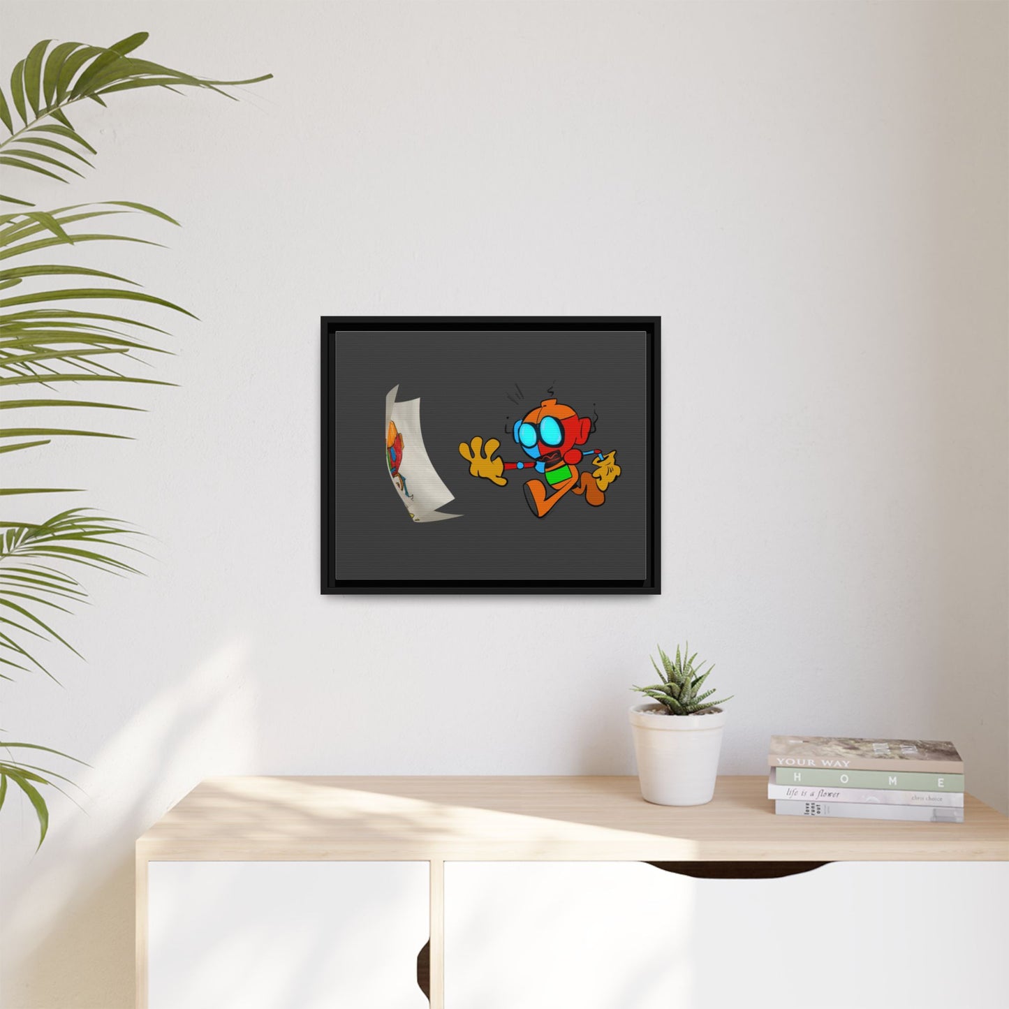 Android  Irony Framed Matte Canvas Art — Colorful Cartoon Robot Print