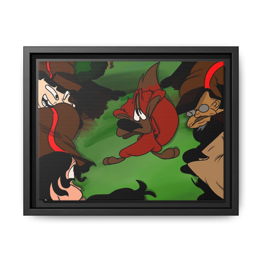 Hunting Season Framed Matte Canvas Art — Vintage Cartoon Band of Pirates Illustration