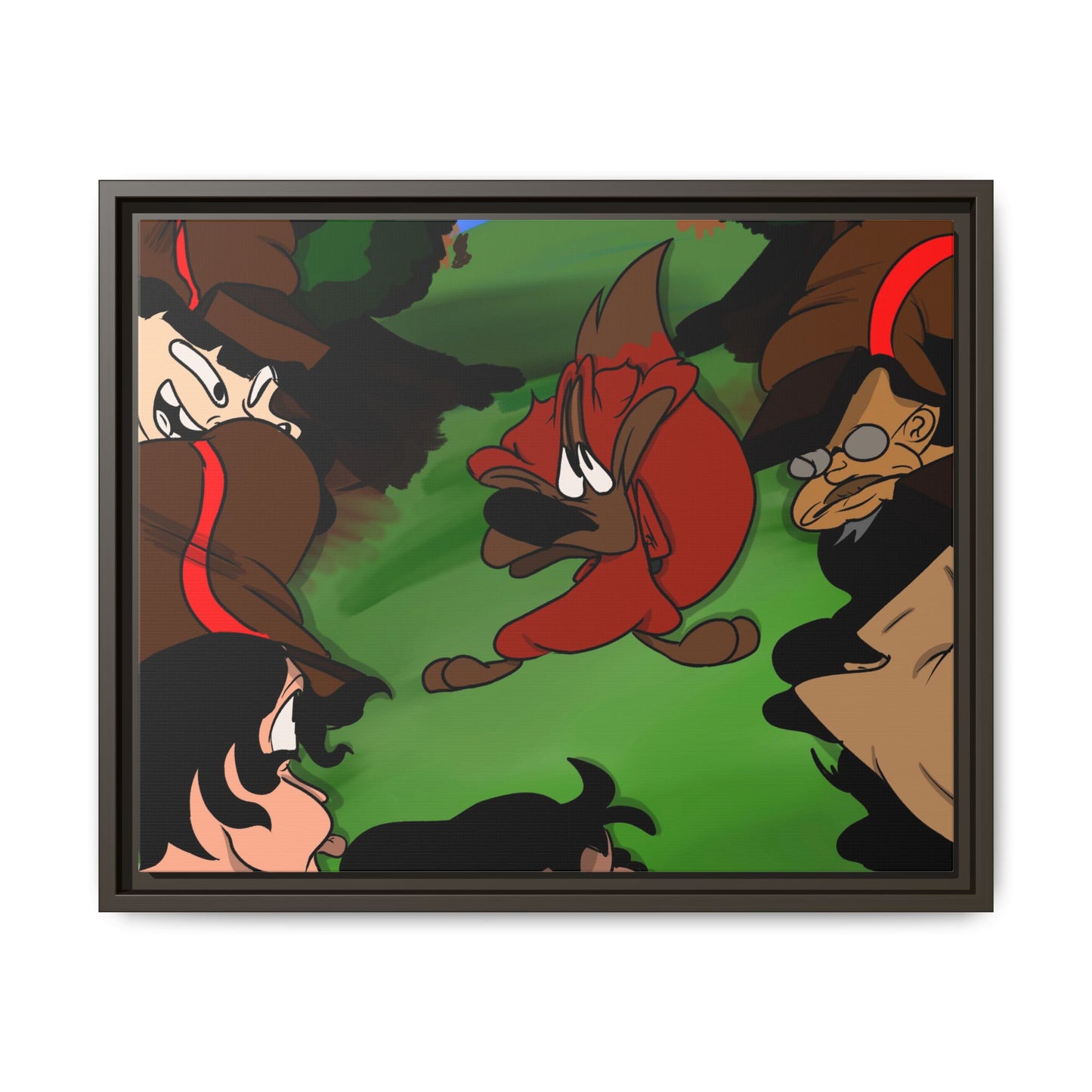 Hunting Season Framed Matte Canvas Art — Vintage Cartoon Band of Pirates Illustration
