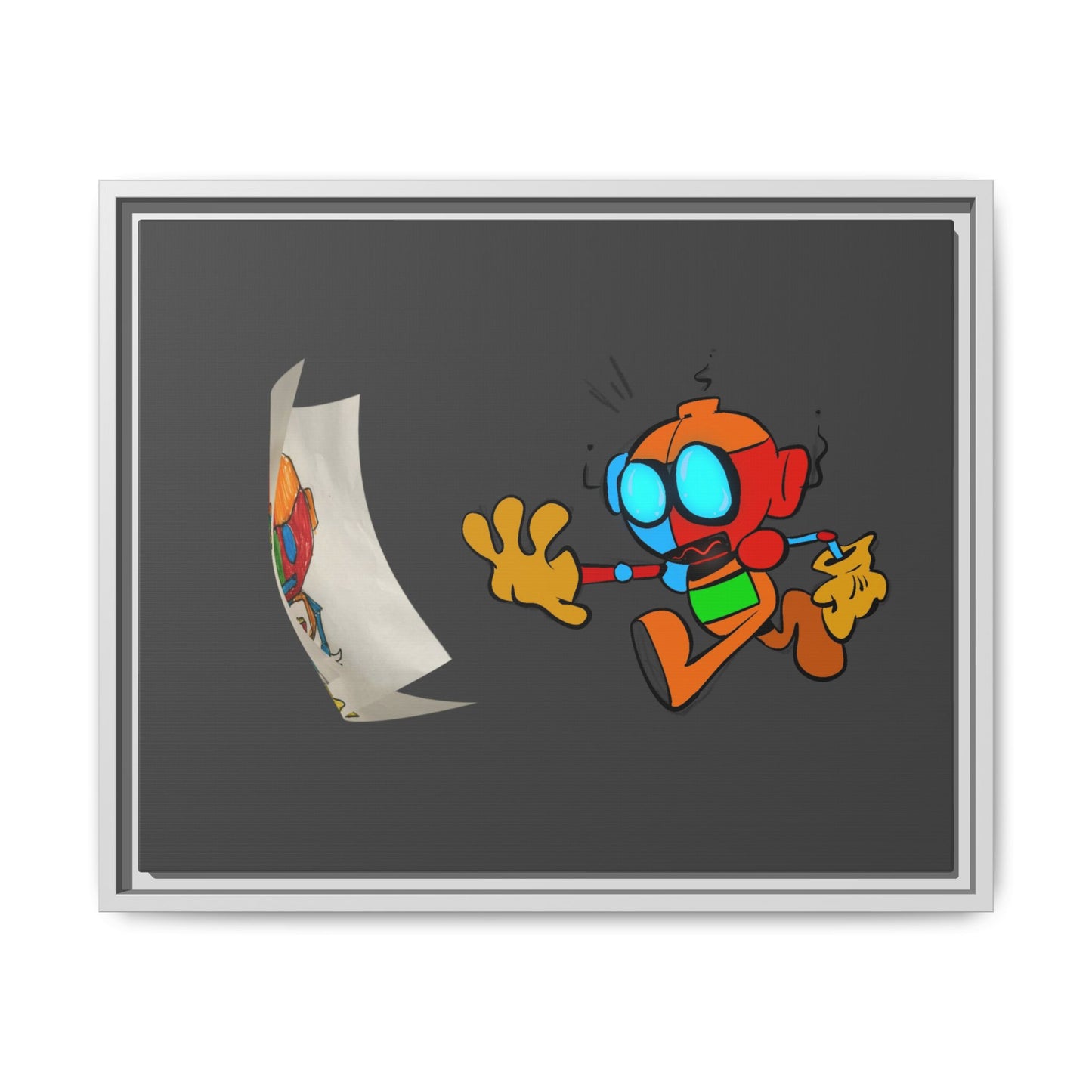 Android  Irony Framed Matte Canvas Art — Colorful Cartoon Robot Print