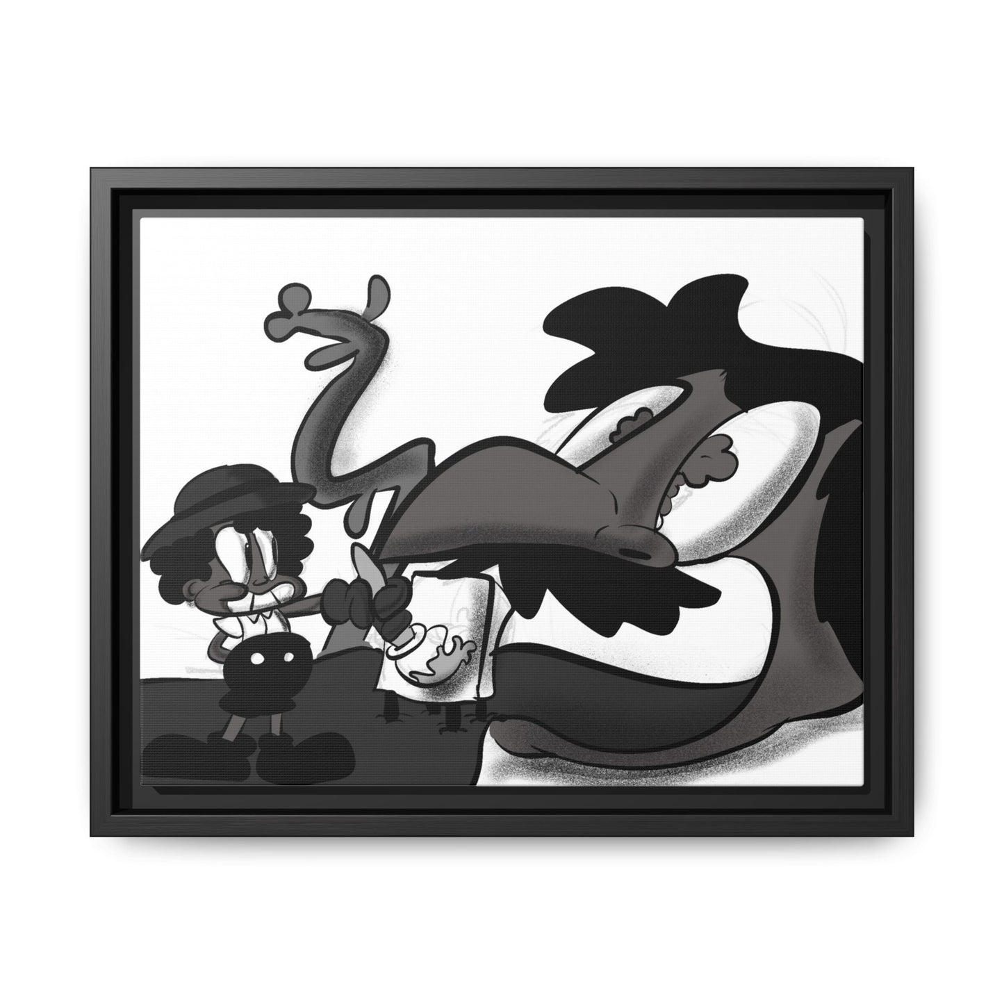 Jack & The Bean Stalk  Matte Canvas Framed Art — Monochrome Retro Character Print