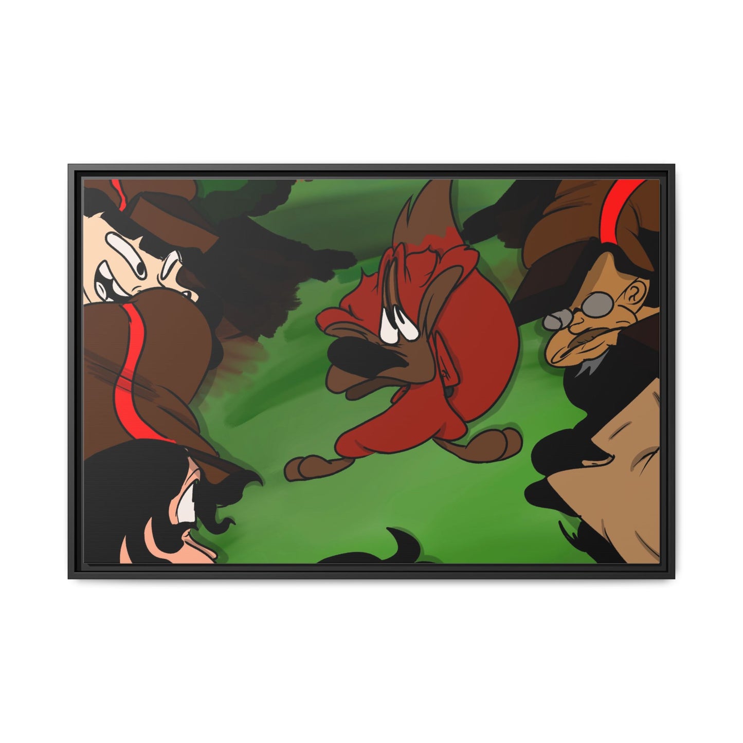 Hunting Season Framed Matte Canvas Art — Vintage Cartoon Band of Pirates Illustration