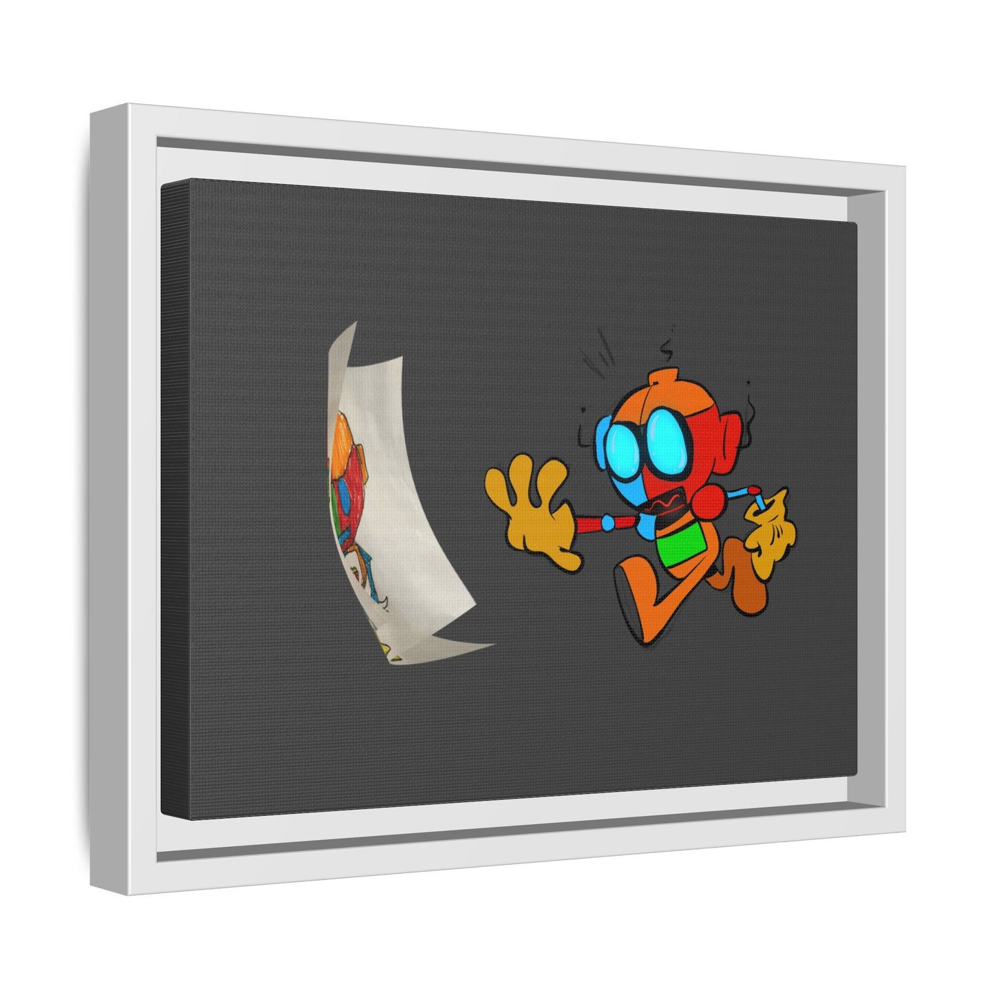 Android  Irony Framed Matte Canvas Art — Colorful Cartoon Robot Print