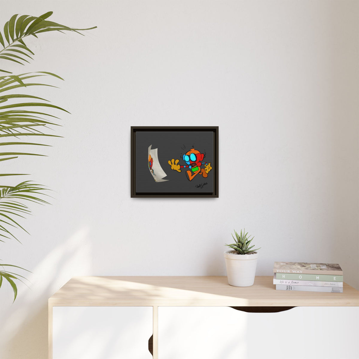 Android  Irony Framed Matte Canvas Art — Colorful Cartoon Robot Print